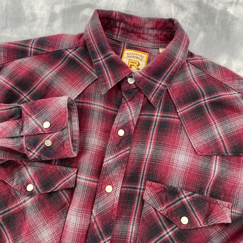 Resistol‎ Double R Mens Large Red Plaid Western Pearl Snap Flannel Shirt R6F908